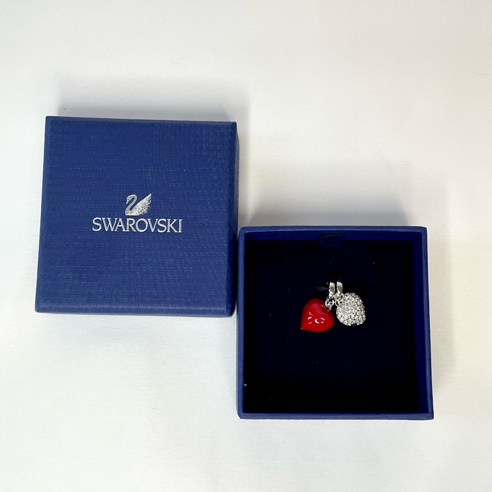 Swarovski Double Heart Crystal Charm – Convertible Red & Silver Crystal Design